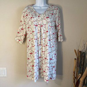 Coral Bay Floral Cotton Blend Nightgown Cream With Pink Roses 3/4 Sleeve Small